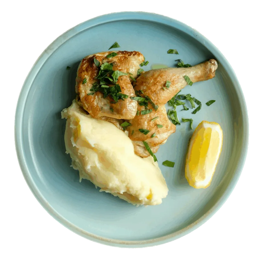 Цыпленок, картофельное пюре