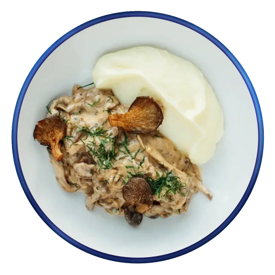 Бефстроганов, картофельное пюре